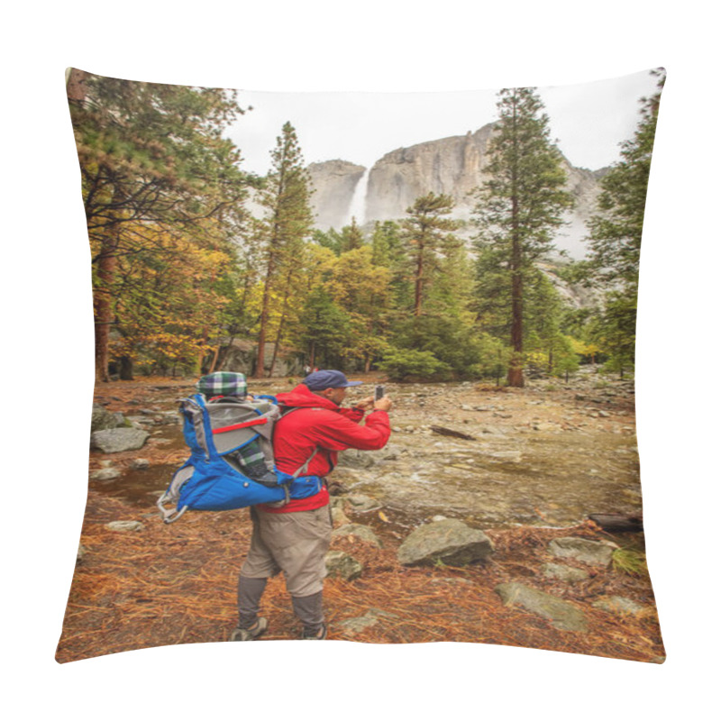 Personality  A Father With Baby Son Visit Yosemite National Park In Californa Pillow Covers