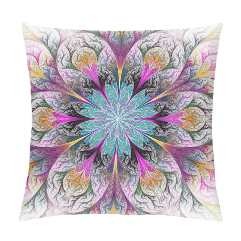 Personality  Beautiful Fractal Flower In Gray, Blue And Pink. Computer Genera Pillow Covers