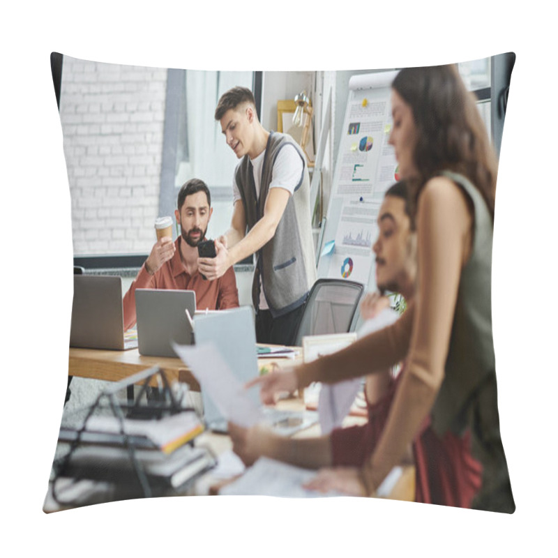 Personality  Professionals Engaged In Discussion While In Office. Pillow Covers