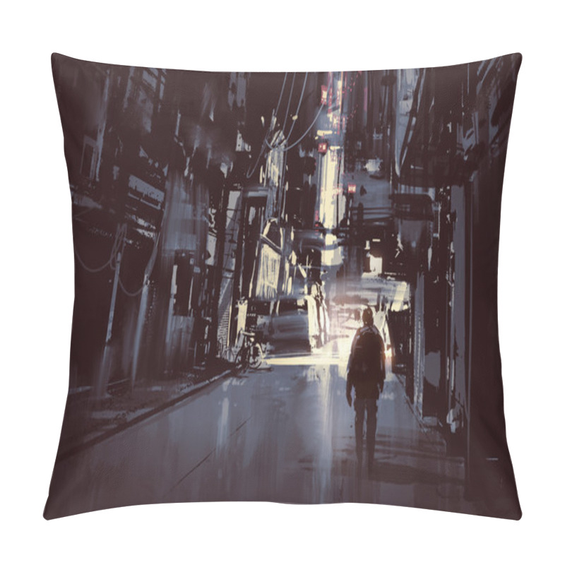 Personality  Man Walking Alone In Dark City Pillow Covers