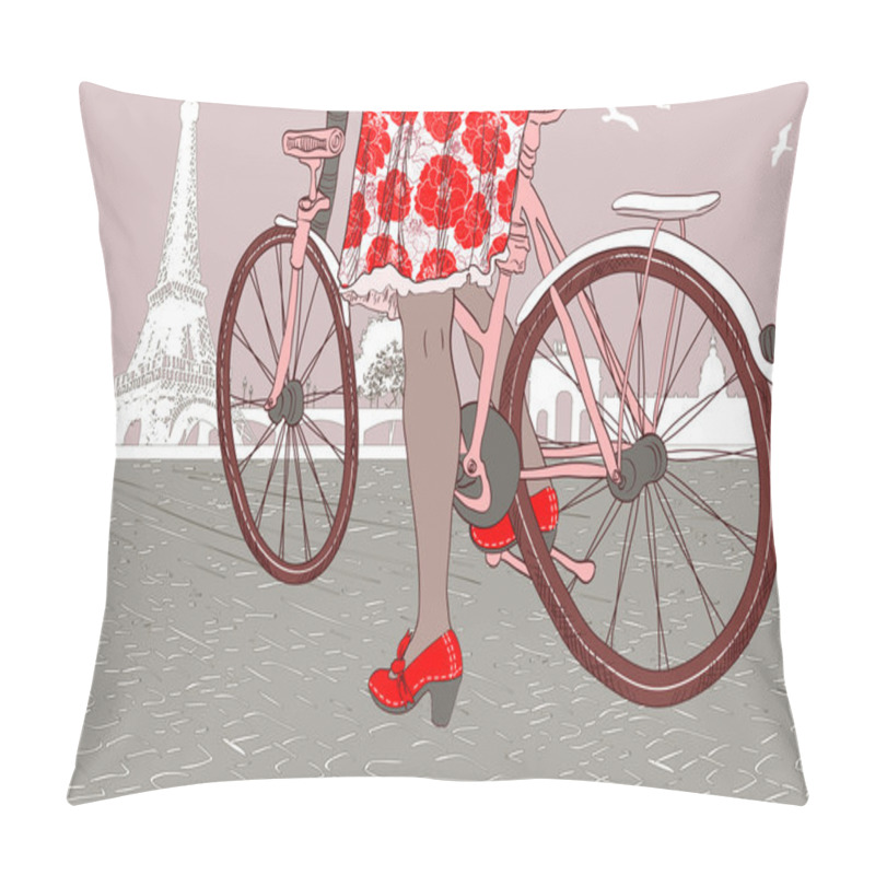 Personality  Woman Riding A Bicycle In Paris Pillow Covers