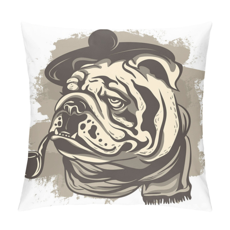 Personality  Drawing Of A Bulldog Detective, Wearing A Cap And Scarf Pillow Covers