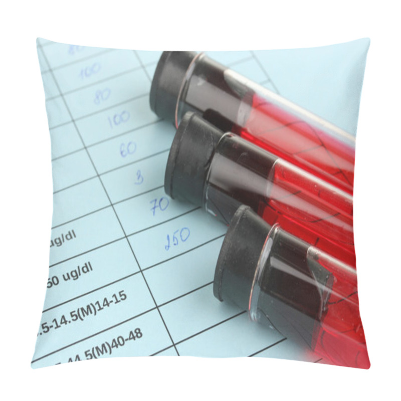 Personality  Blood In Test Tubes And Results Close Up Pillow Covers