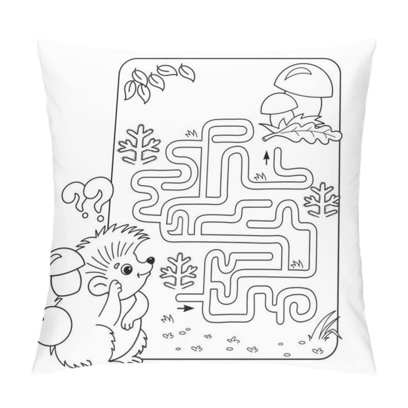 Personality  Cartoon Vector Illustration Of Education Maze Or Labyrinth Game For Preschool Children. Puzzle. Coloring Page Outline Of Hedgehog With Mushrooms. Coloring Book For Kids. Pillow Covers