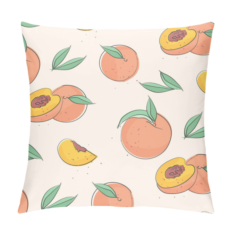 Personality  Peach Macro Fruit With Leaves. Tropical Nectarine Wallpaper, Juicy Organic Food Pattern. Vitamin Textile Cover. Surface Background Pillow Covers