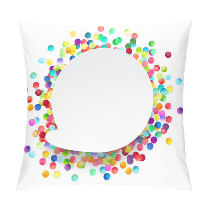 Personality  A Central Blank Circular Banner Surrounded By A Lively Spray Of Colorful Dots, Perfect For Festive Announcements Or Cheerful Branding. Pillow Covers