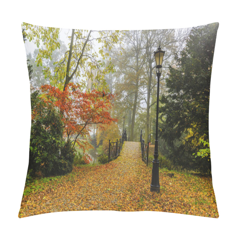 Personality  Scenic View Of Misty Autumn Landscape With Beautiful Old Bridge  Pillow Covers