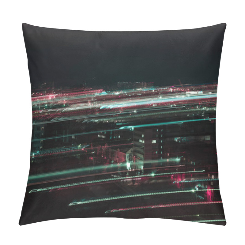 Personality  Long Exposure Of Night Cityscape With Defocused Bright Illumination Pillow Covers