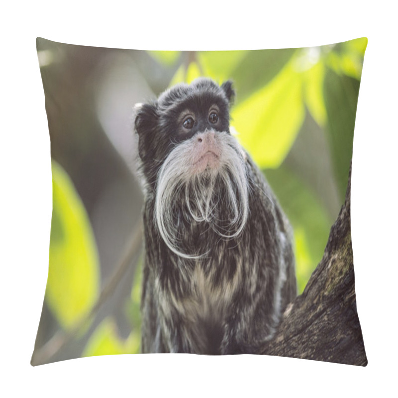 Personality  Emperor Tamarin Looking Around Sat In Tree Amongst Leaves In A Zoo Pillow Covers