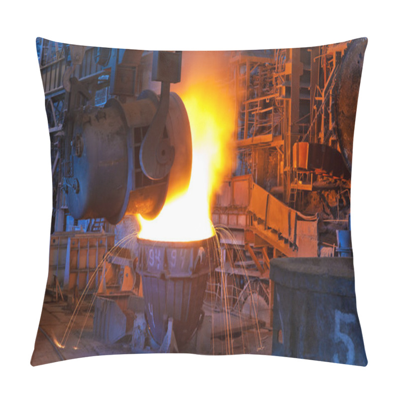 Personality  Pouring Of Liquid Metal In Open Hearth Workshop Pillow Covers