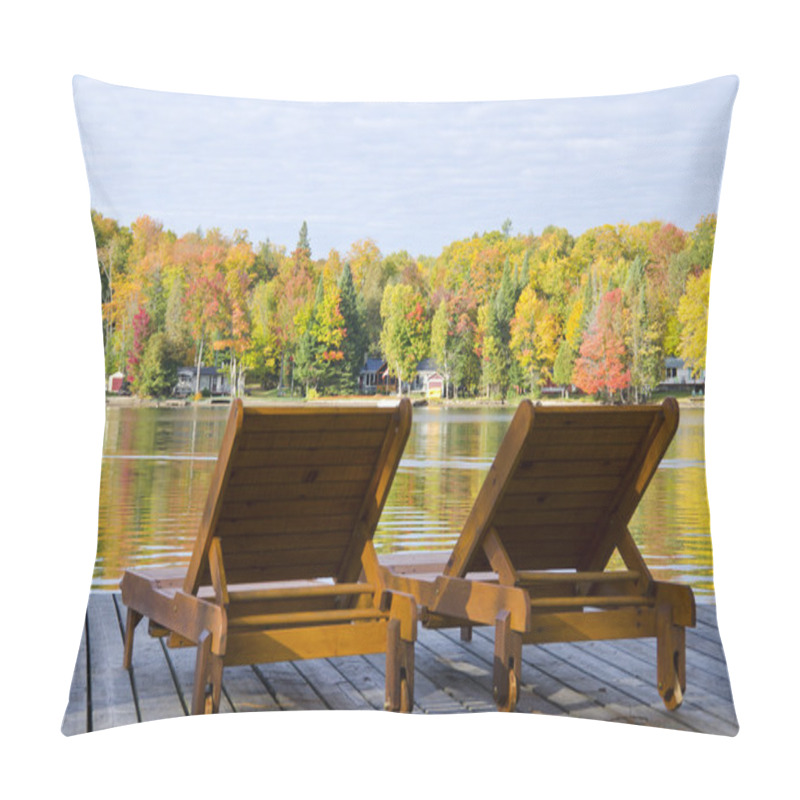 Personality  Two Lounge Chairs By The Lake In The Fall Pillow Covers