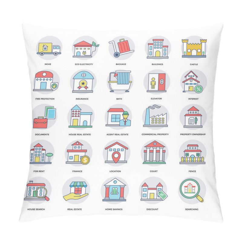 Personality  Real Estate Flat Line Icons Set 5 Pillow Covers