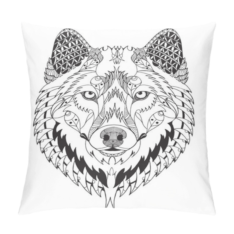 Personality  Gray Wolf Head Zentangle Stylized, Vector, Illustration, Freehand Pencil, Hand Drawn, Pattern. Zen Art. Ornate Vector. Pillow Covers