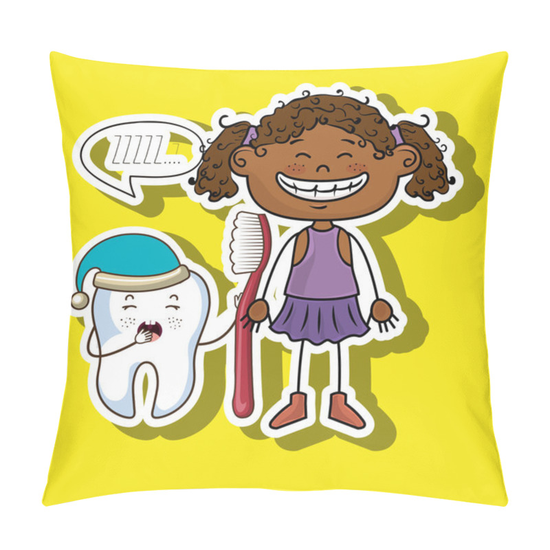 Personality  Cartoon Girl Holding Toothbrush And A Cartoon Sleepy Tooth Pillow Covers