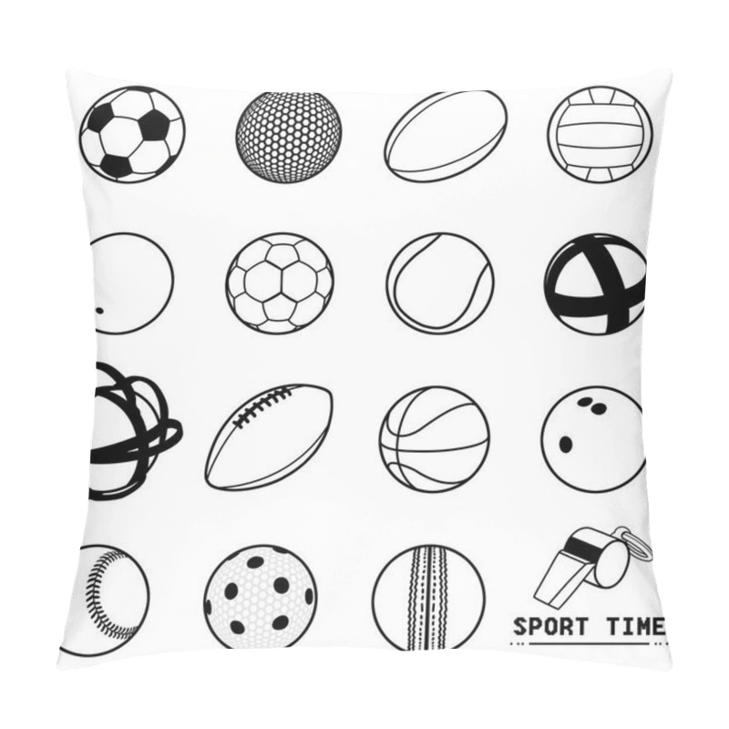 Personality  Illustration Of Black And White Contour Balls Icons Of Different Sports And Whistle SPORT TIME Pillow Covers