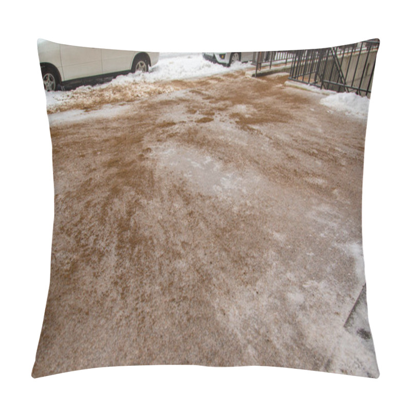 Personality  Sand Is Sprinkled Over Icy Asphalt, Snow-covered Concrete Tiles For People To Resist Slipping. Pillow Covers