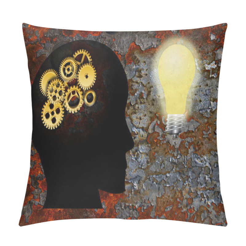 Personality  Gold Gears Human Head Lightbulb Grunge Texture Background Pillow Covers