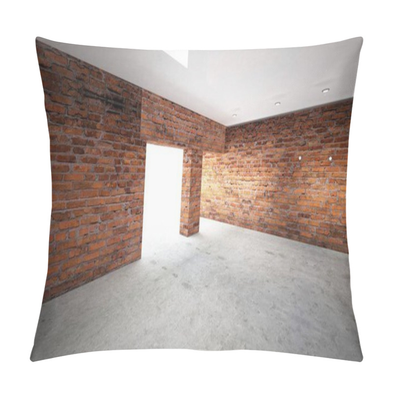 Personality  Empty Room With Old Brick Walls, Large Windows, Dark Room, Sunlight. Illumination Of The Room. 3D Illustration Pillow Covers