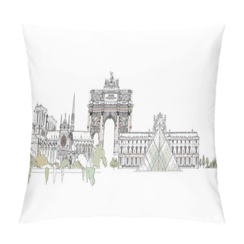 Personality  Paris,  Sketch Collection, Notre Dame, Tower, Triumph Arch In Paris And Louvre Pillow Covers