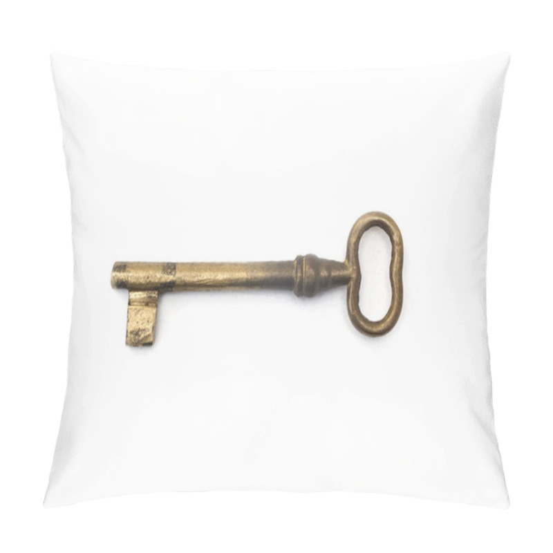 Personality  Old Retro Bronze Door Key Isolated On White Background Pillow Covers