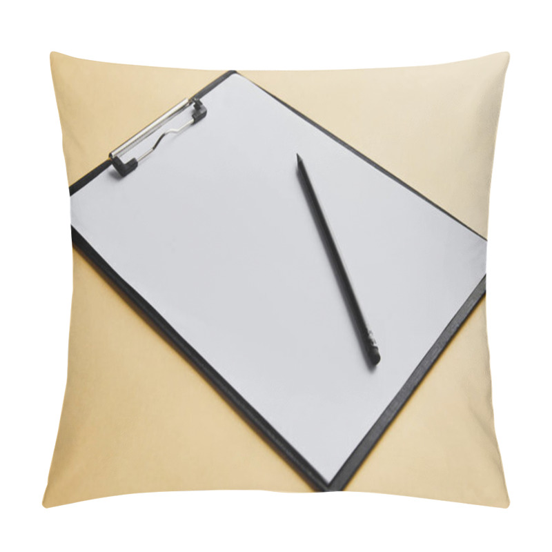 Personality  Clipboard With Copy Space And Pencil On Yellow Background  Pillow Covers