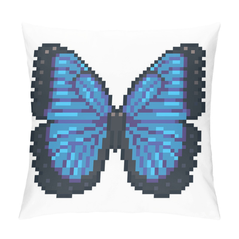 Personality  Pixel Art Vector Blue Morpho Butterfly Isolated On White Background. Pillow Covers