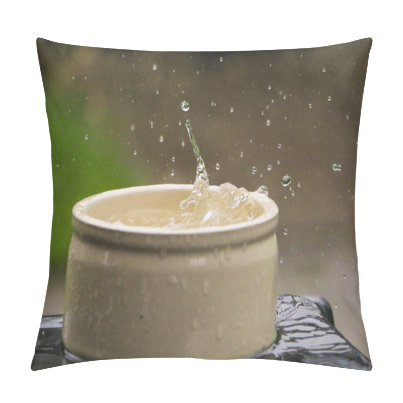 Personality  Rain Is Falling In A Small White Barrel Full Of Water In The Garden Pillow Covers