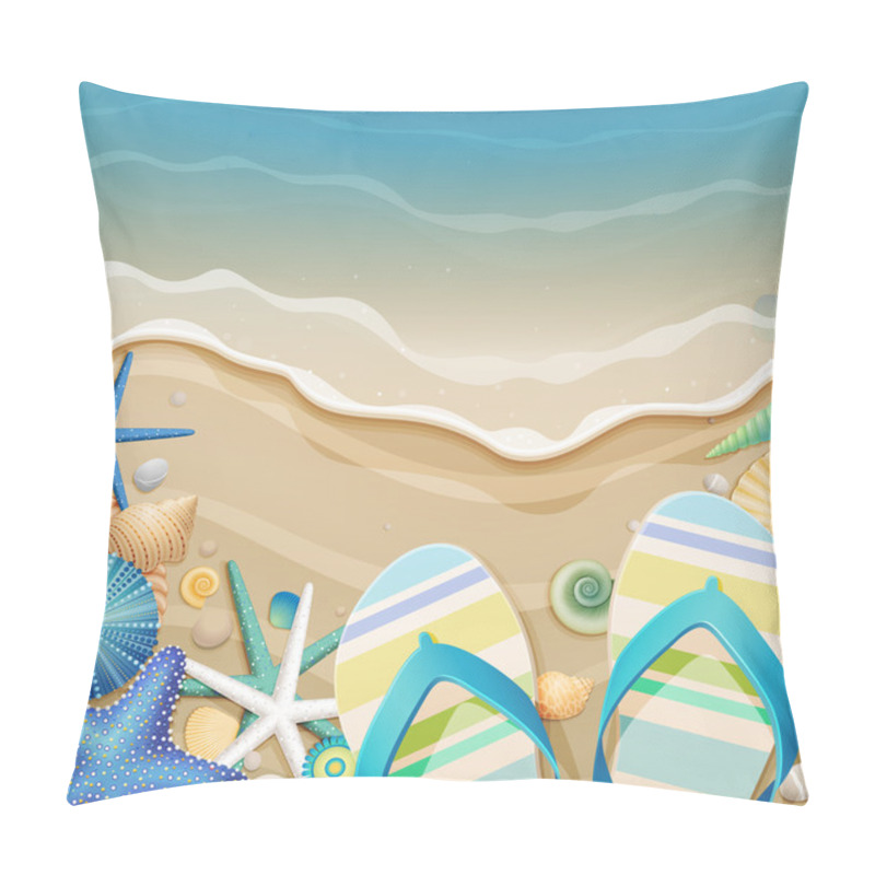 Personality  Flip-flops And Shells On The Beach. Pillow Covers