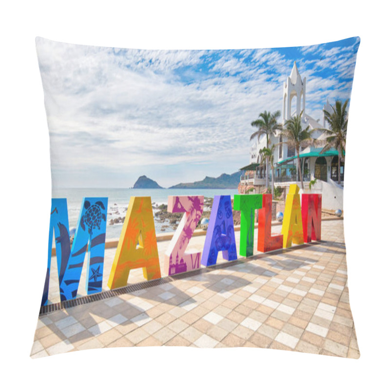 Personality  Mazatlan, Mexico-10 December, 2018: Big Mazatlan Letters At The Entrance To Golden Zone (Zona Dorada), A Famous Touristic Beach And Resort Zone In Mexico Pillow Covers