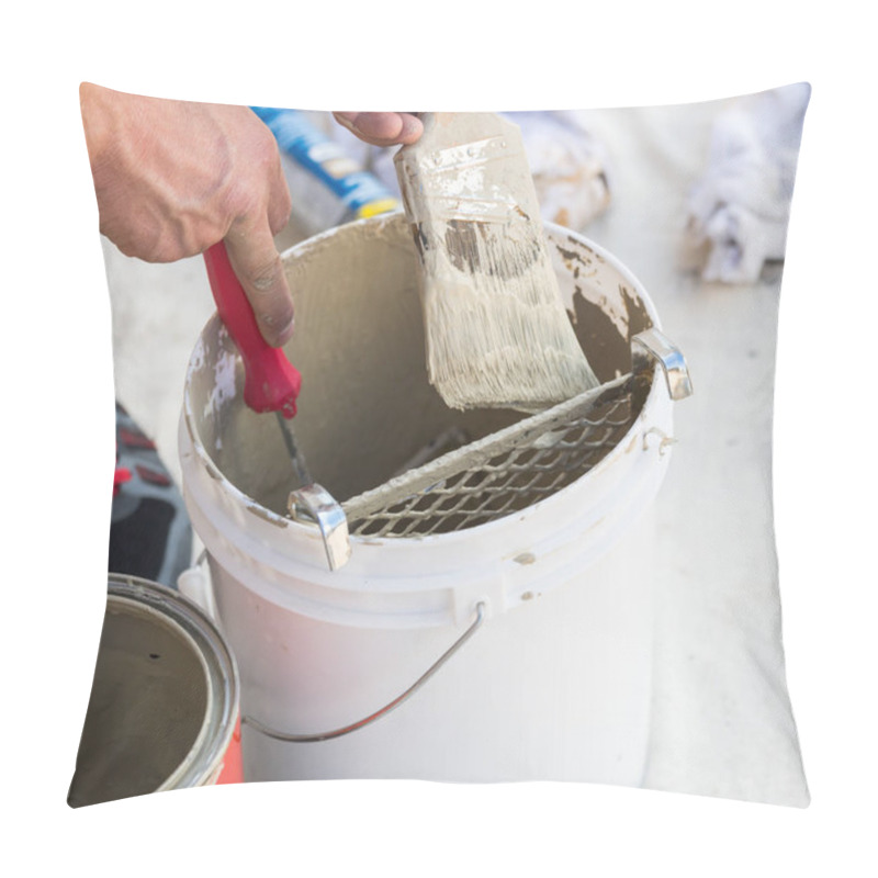 Personality  Professional Painter Loading Paint Onto Brush From Bucket Pillow Covers