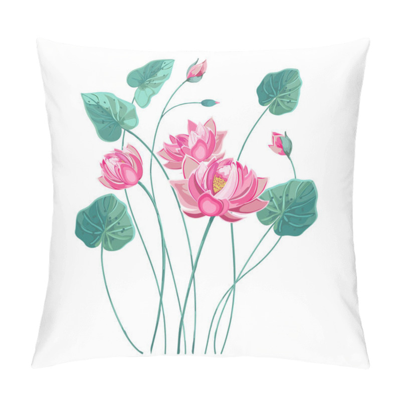 Personality  Composition Of Pink Lotus Flower With Green Leaves Pillow Covers