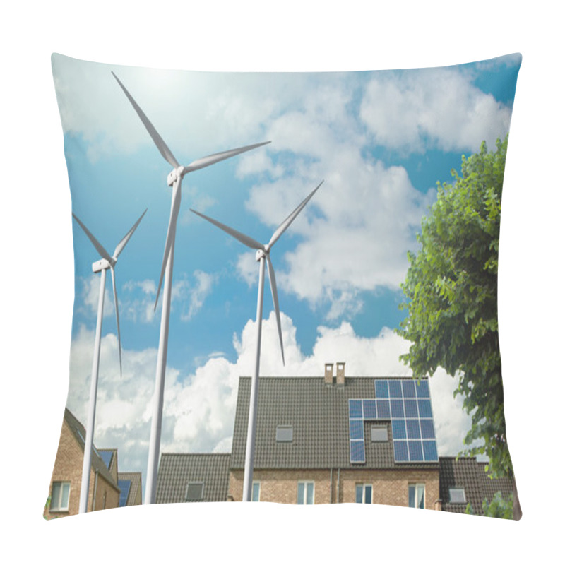 Personality  New Houses With Solar Panels And Wind Generators Pillow Covers