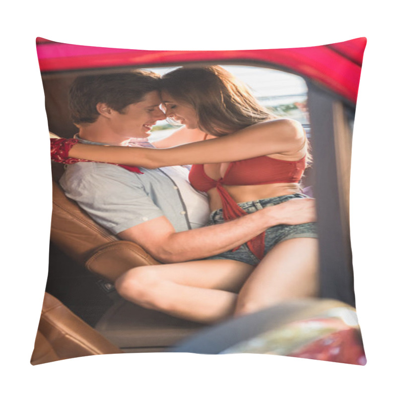 Personality  Young Couple Hugging In Car Pillow Covers