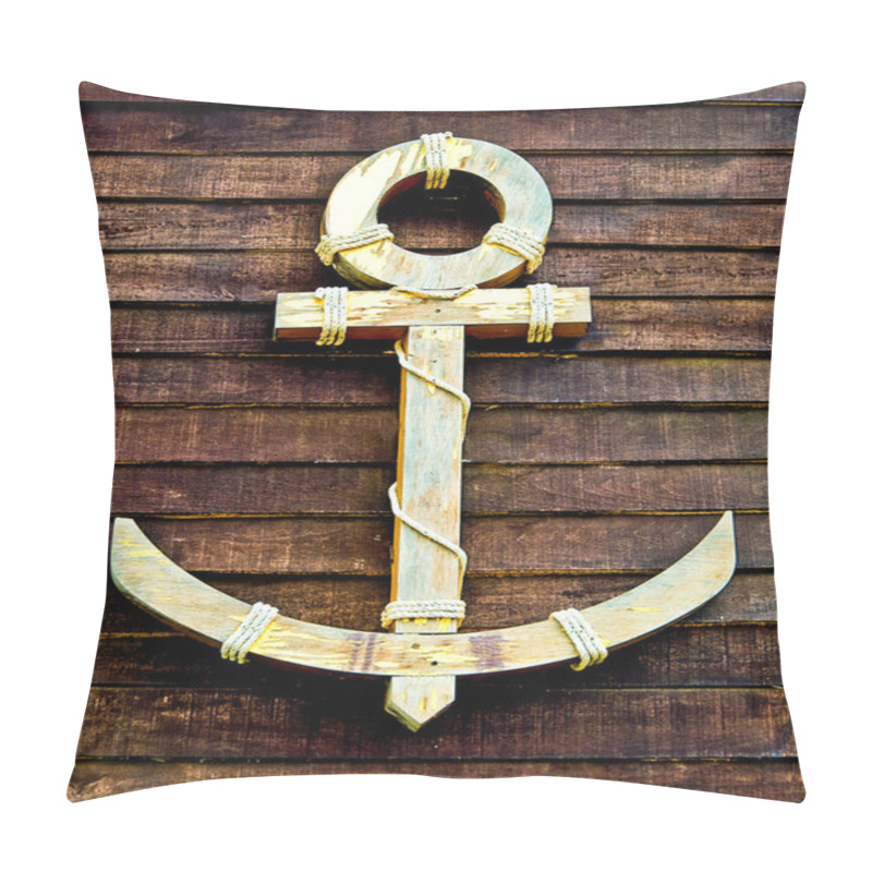 Personality  The Old Wooden Anchor On Wood Wall Background Pillow Covers