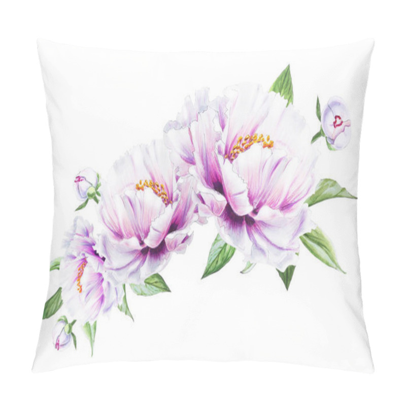 Personality  White Peony Flowers Illustration On White Background Pillow Covers