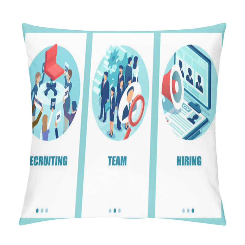 Personality  Vector Set Of Business People Applying Being Recruited For A Vacant Job Position Using Modern Technologies Pillow Covers