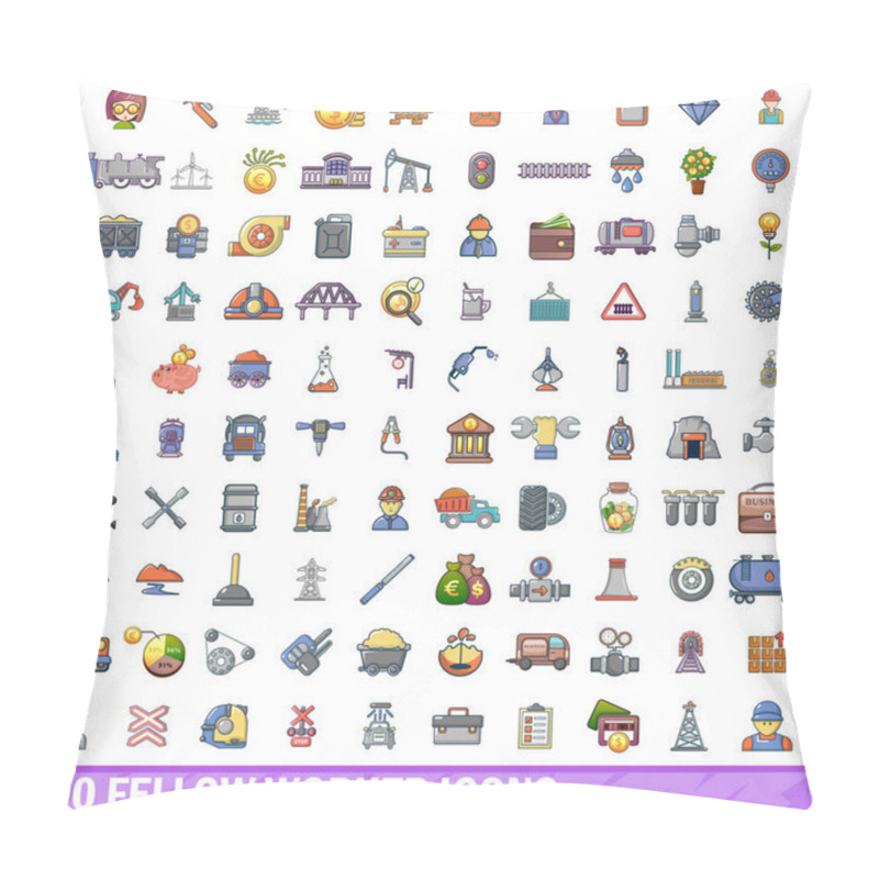 Personality  100 Fellow Worker Icons Set, Cartoon Style Pillow Covers