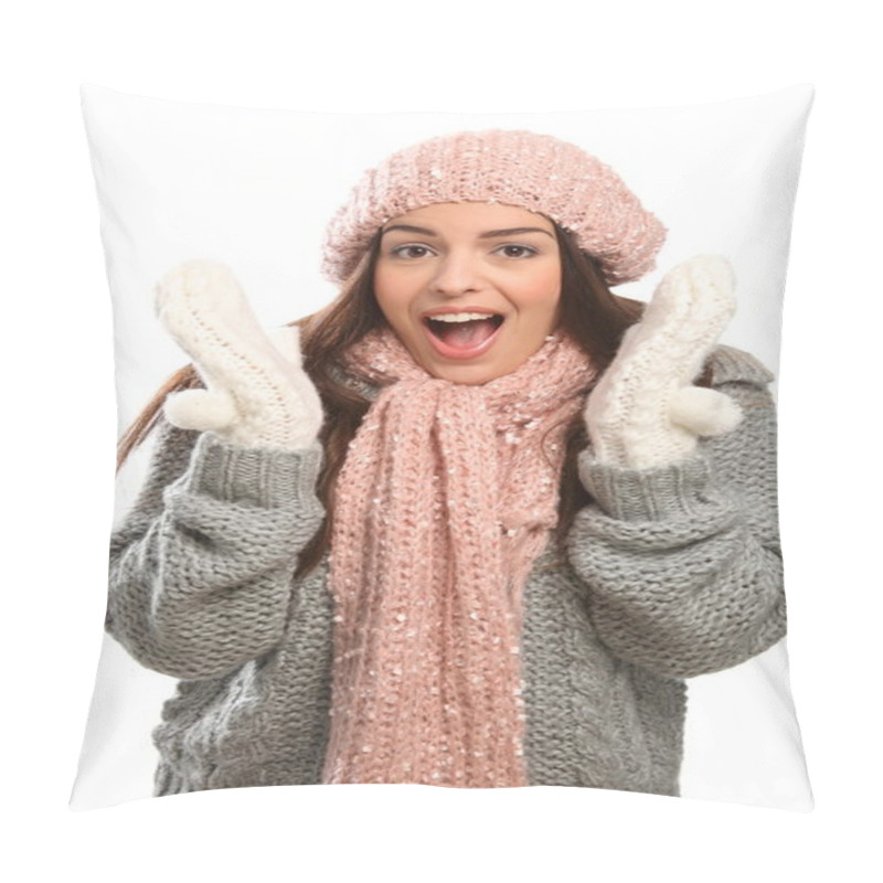 Personality  Suprised Woman In Cold Weather Pillow Covers