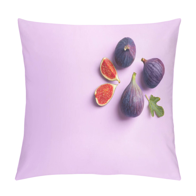 Personality  Fresh Ripe Figs On Light Background, Top View. Space For Text Pillow Covers