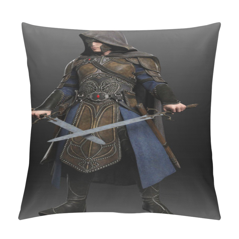 Personality  Fantasy Medieval Man In Leather Armor, Hooded Cloak, With Swords Pillow Covers