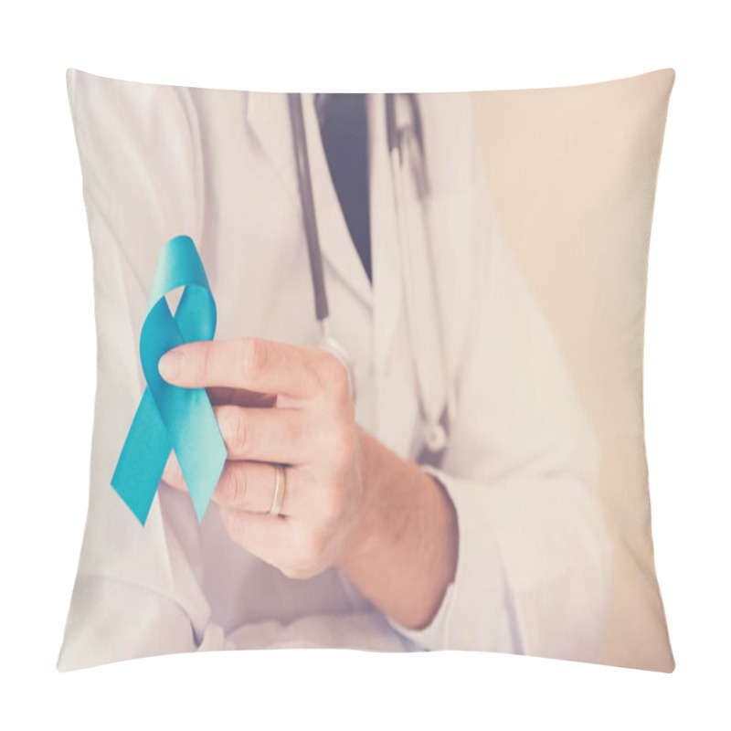 Personality  Doctor Hand Holding Light Blue Ribbon, Prostate Cancer Awareness Pillow Covers