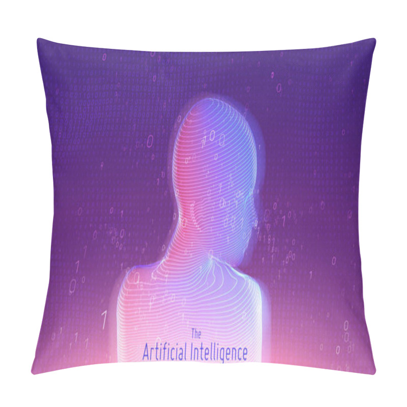 Personality  Human Big Data Visualization. Futuristic Artificial Intelligence Concept. Cyber Mind Aesthetic Design. Machine Learning. Complex Data Threads In Form Of Holograpic Figure And Binary Data Pillow Covers