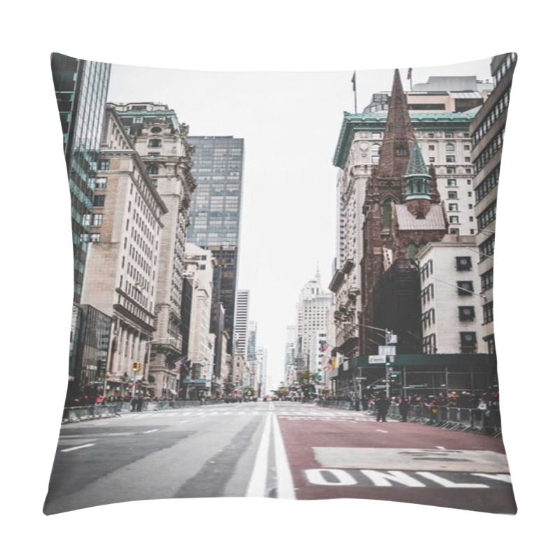 Personality  Vertical Low Angle Shot Of A City Street With Both Modern And Historical Buildings On The Two Sides Pillow Covers