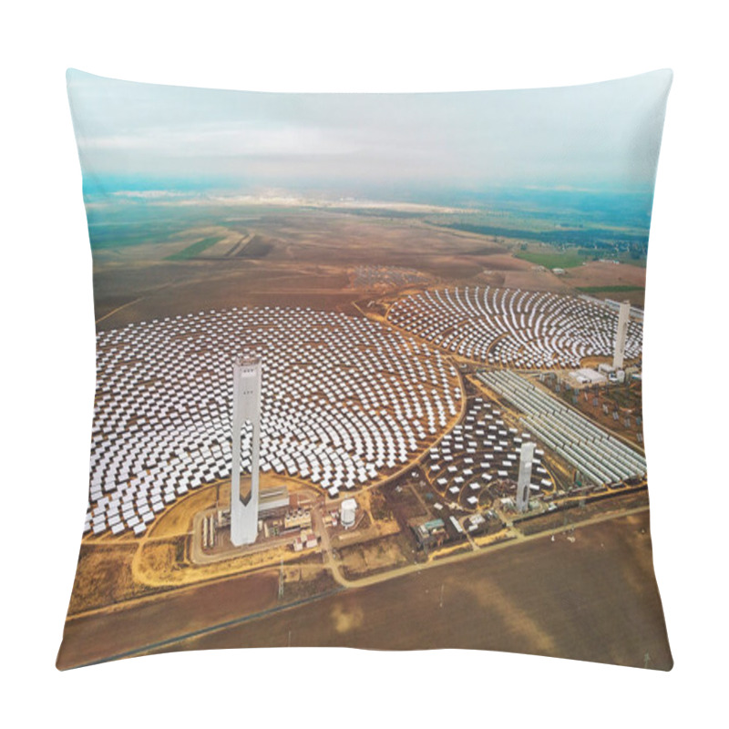 Personality  Image Drone Point Of View Gemasolar Concentrated Solar Power Plant CSP Circle Shape, System Generate Solar Power Using Mirrors Lenses To Concentrate Large Area Of Sunlight Onto Receiver, Seville Spain Pillow Covers