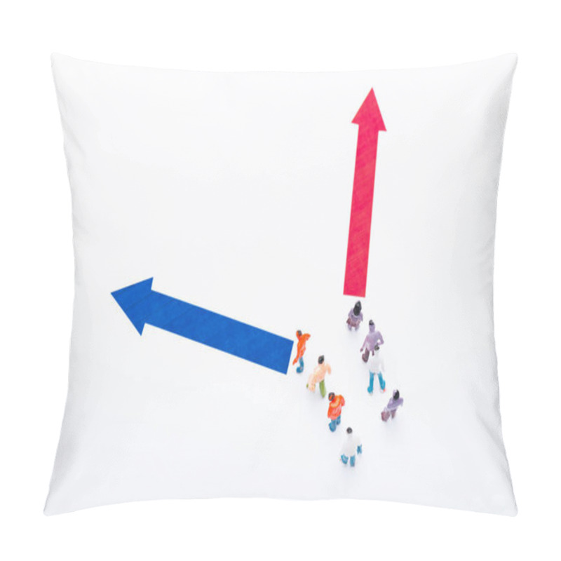 Personality  Top View Of People Figures Near Blue And Red Pointers Isolated On White, Concept Of Equality Pillow Covers