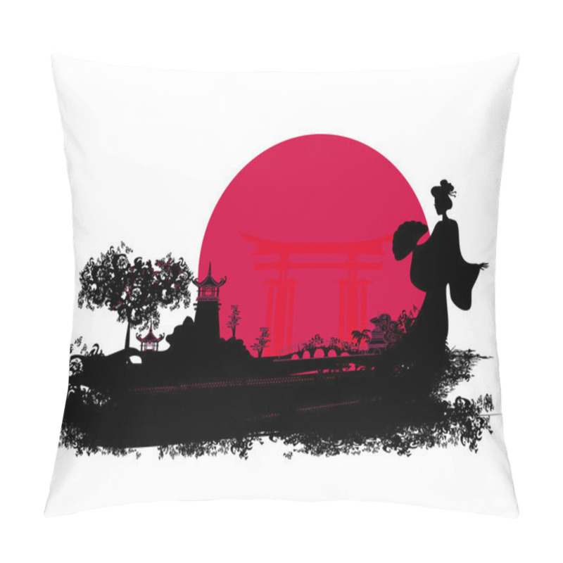 Personality  Abstract Asian Landscape With Geisha Pillow Covers