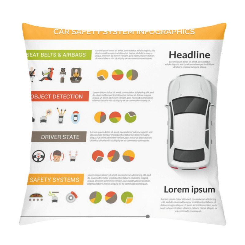 Personality  Car Safety System Infographics Pillow Covers