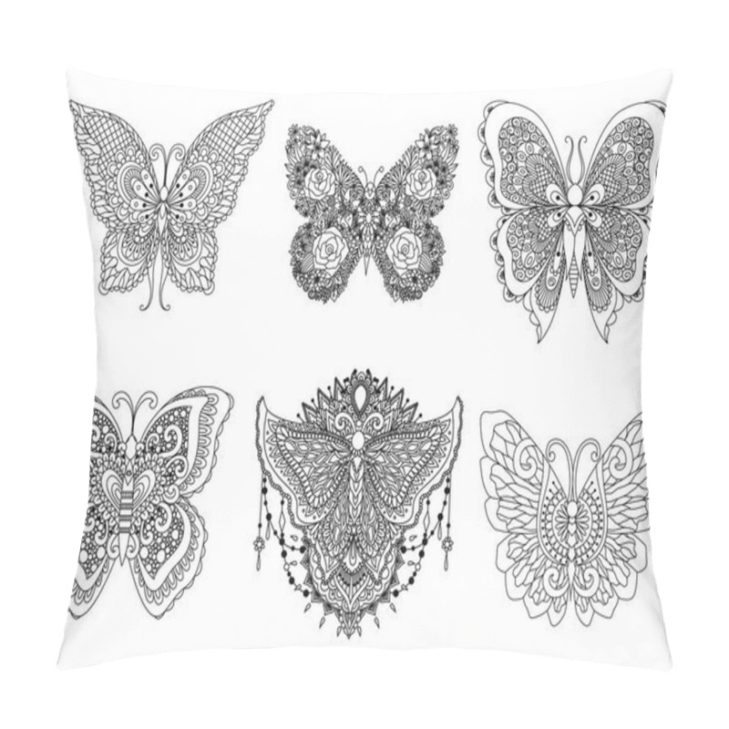 Personality  A Set Of Beautiful Unique Butterflies For Design Element And Adult Or Kids Coloring Book Page. Vector Illustration Pillow Covers