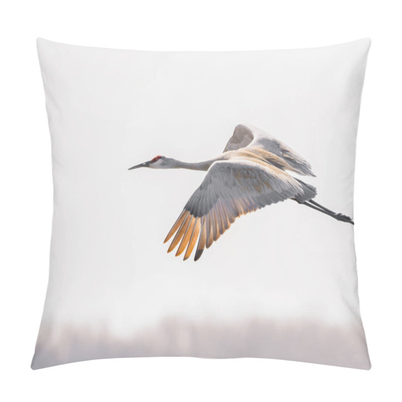 Personality  A Sandhill Crane Flying Over A Marsh Land Pillow Covers