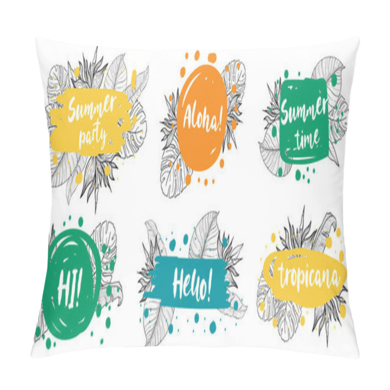 Personality  Tropical Plant Tanyre Set Text Speech.Line Art Hand Drawn Set. Palm Tree Jungle Floral.Vector Illustration Pillow Covers